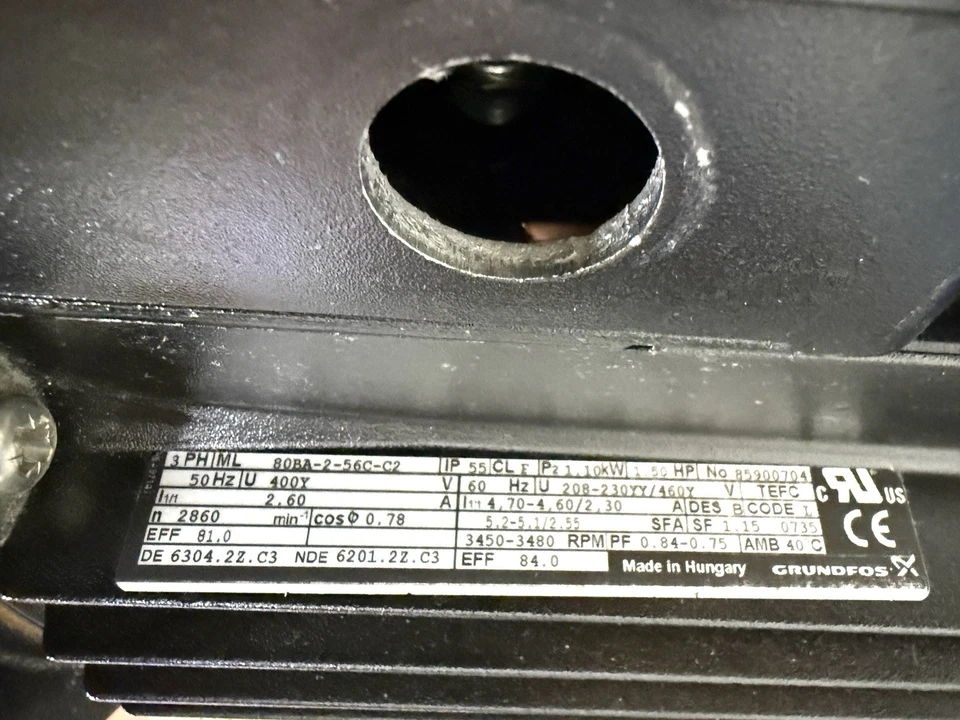 Grundfos Vertical Centrifugal Pump CRN5-5 (208-230/460) 30GPM W/ Manual - Image 4 of 4