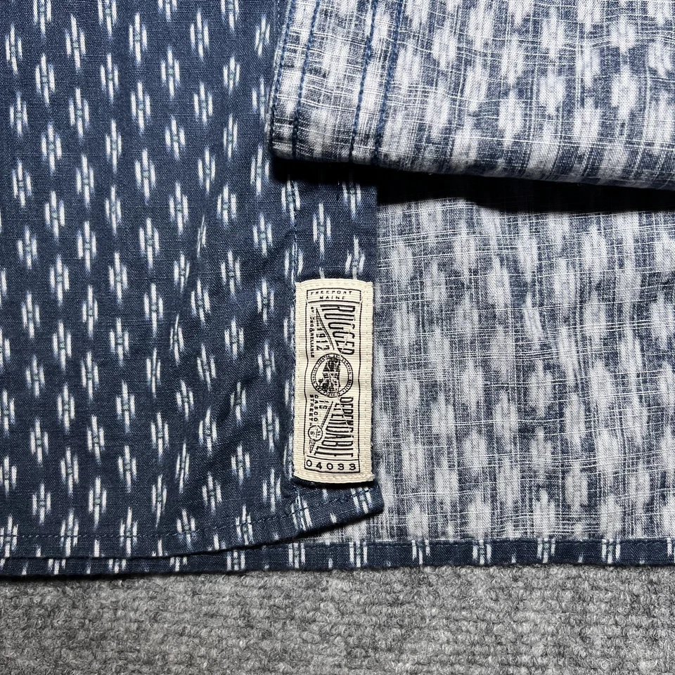 Camisa LL Bean Signature Azul Geométrica Abotonada Manga Corta Hombre Grande Regular Foto 4 de 4