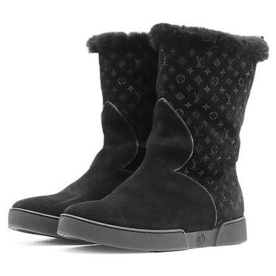 LOUIS VUITTON PecosBoots FrostyLine LV Monogram Mouton Suede Women Size 36 Black