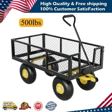 500Lbs Steel Garden Cart Utility Wagon with Removable Mesh Sides Rotating Handle