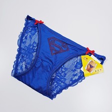 DC Comics Superman Rhinestone Logo Bikini Panties with Lace Back, Blue/Red