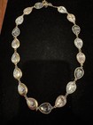 Vintage Glass Teardrop Necklace with Acrylic and Metal Golden and White Bangle — photo 4