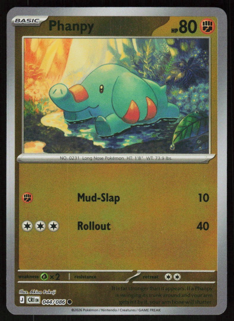 Phanpy 044/086 Common Chaos Rising Pokemon Reverse Holo Near Mint