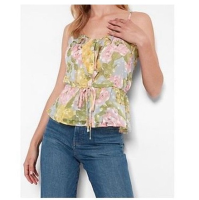 #ad Express Cami Top Adjustable Floral Ruffle Peplum Blouse Women#x27;s Medium NWOT $19.00