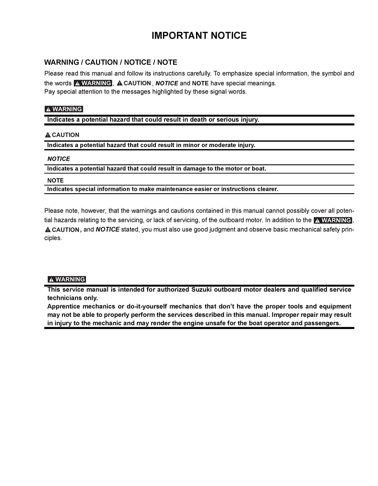 SUZUKI DF115B DF115BZ DF140B DF140BZ SERVICE MANUAL BINDING - TOUGH FRONT & BACK