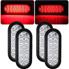 4Pcs 6" Inch Oval Red 24 Led Trailer Tail Lights Clear Lens, Clear Lens Oval ...