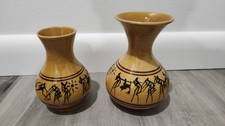 Two Vases Hand Crafted in Zimbabwe with Cavemen Designs
