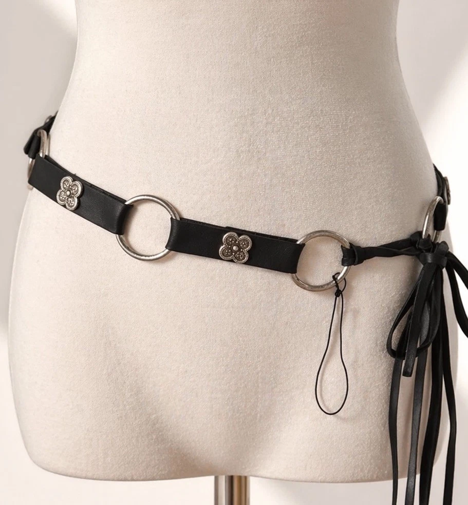Lucchese Black Leather O-Ring Concho Belt Women S M Western Boho Fringe New Lucky Gem Club Boho Concho Belt | Pinto Ranch main image 3