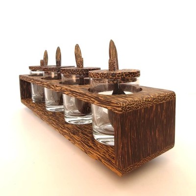 Slim Linear Palm Wood 4-Jar Spice Rack | Thai Handmade Space-Saving Organizer