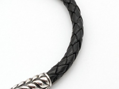 David Jurman Sterlingsilber 925 Chevron geflochten schwarz Lederarmband 7 Zoll - Bild 5 von 9