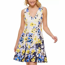 Vince Camuto Women’s Fit & Flare V-Neck Sleeveless Knee Floral Dress