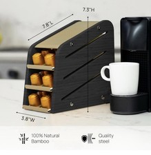 Ibyx Bamboo Dispenser Cialde Nespresso 3 Livelli Nero con Ferramenta in Acciaio Inox