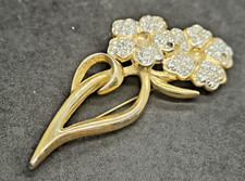 Vecchia spilla vintage bellissimi fiori con cristalli anni 70 #B002