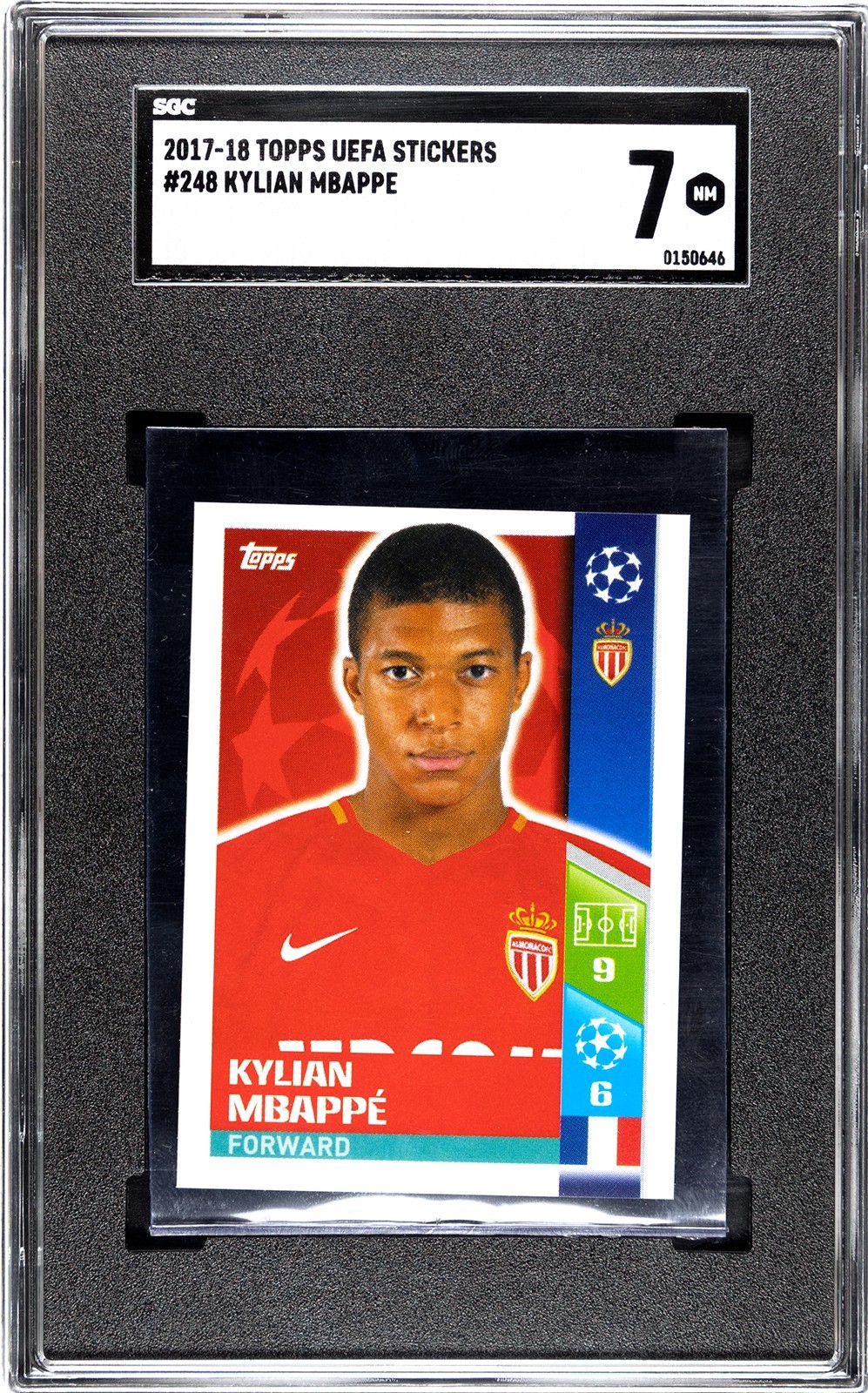 2017 Topps UCL Sticker Kylian Mbappe RC Rookie #248 SGC 7 NM