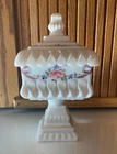 Westmoreland Floral Wedding Cake Box Pedestal Candy Dish Lid Vtg Milk Glass