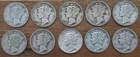 Antique Mercury Dime Coin Lot (10) Circulated Years Vary