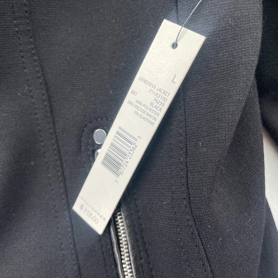 Tahari Jacket Womens Large Black Asymmetrical Moto Fitted Zip Pockets NWT $118 - Image 4 of 4