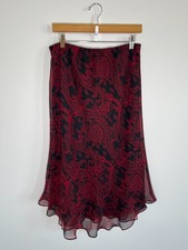 Womens Midi Skirt Y2K Whimsigoth Fairy Witchy Grunge Flowy Red Black Medium