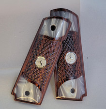 1911 Full Size Checkered Rosewood and Acrylic Pearl Grips with Silver Colt