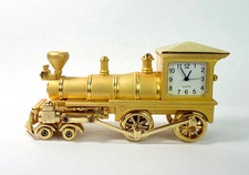 Train Engine Clock Mini Locomotive Gold Tone Quartz Movement VTG Untested