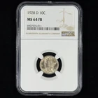 1928-D 10C MS64 FB NGC Mercury Silver Dime - Tough Coin Full Bands