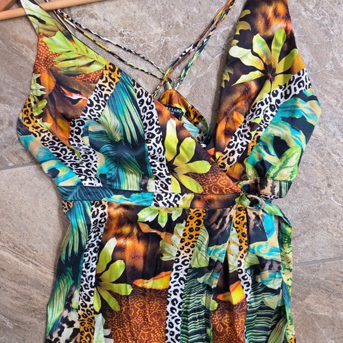 Marciano Guess Maxi Dress Women L Tropical Animal Print Silk - Picture 2 of 10
