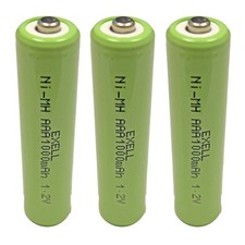  3-PACK Exell 1.2V NIMH AAA 1000mAh Rechargeable Button Top Battery