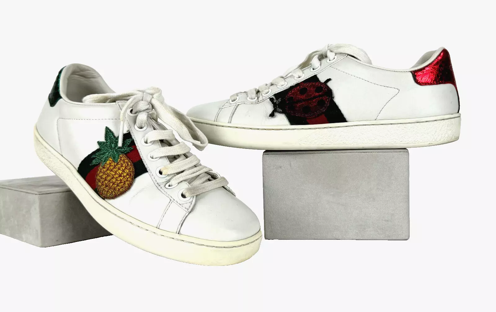 Chaussures baskets coccinelle Gucci Wmn Auth 5 US 35 EU Ace blanc brodé ananas