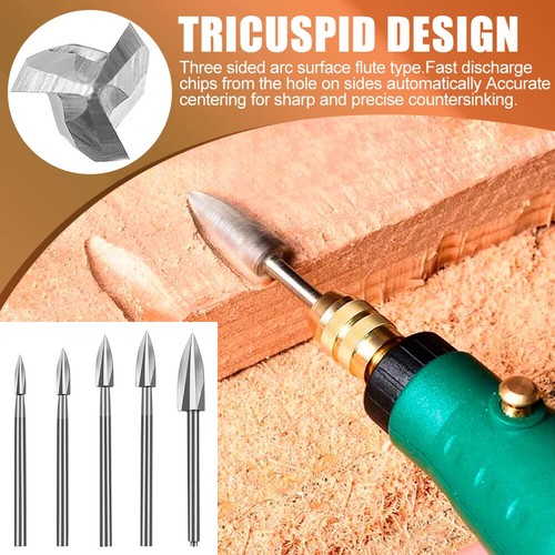 5Pcs Wood Carving Drill Bits Set for Dremel Rotary Tool Engraving Drill Crafts - Picture 9 of 17