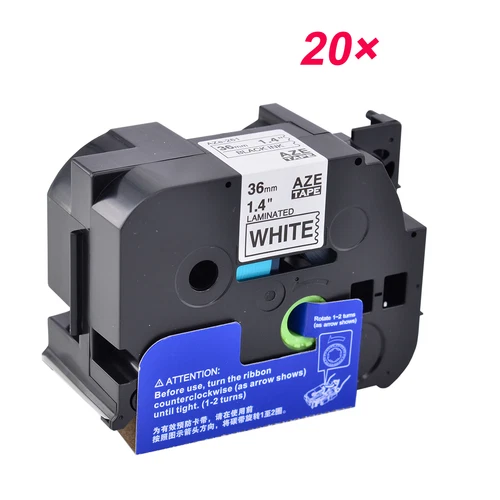 20x Compatible avec le Ruban D'étiquettes Brother TZ-261 36mm Noir sur Blanc