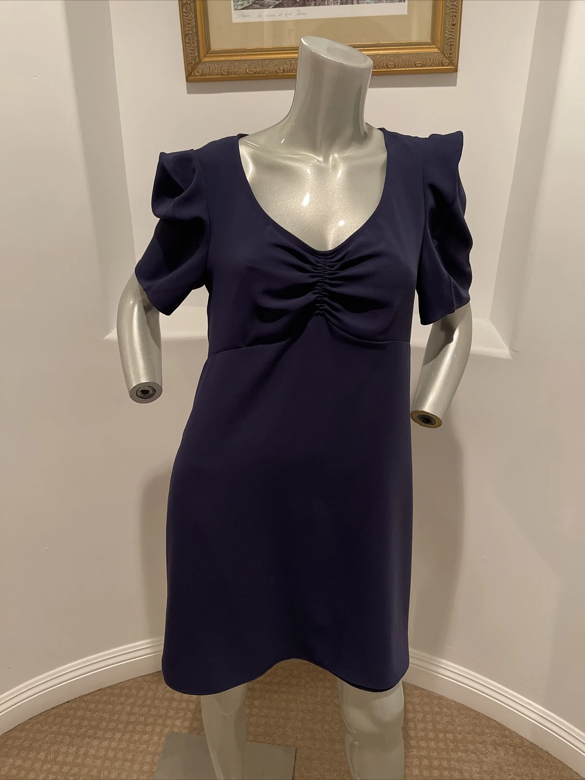 Mini abito a maniche corte Kenzo Paris blu mezzanotte arricciato busto taglia 42 EUR