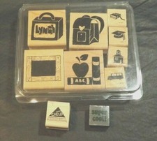 10 STAMPS WITH SCHOOL DESIGNS WOODEN RUBBER CRAFT STAMPS - MULTIPLE BRANDS