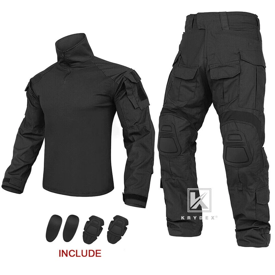 Conjunto de uniforme de combate KRYDEX Gen3 camisa táctica y pantalones y rodilleras negro Foto 2 de 4