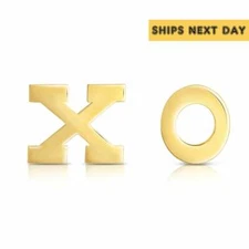 10K Real Solid Yellow Gold XO Hugs Kisses Sleeper Studs Earrings Screw-back