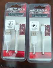 Lot of 2 - Wireless Gear 6 ft Micro USB Sync Charging Cable White