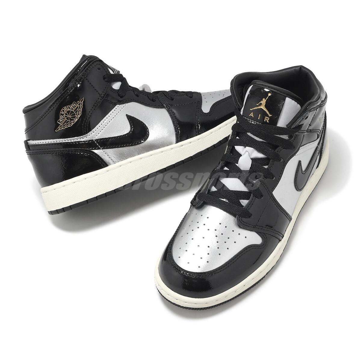 Nike Air Jordan 1 Mid SE GS AJ1 Black Metallic Silver Kids Nike Air Jordan 1 Mid SE GS AJ1 Black Metallic Silver Kids