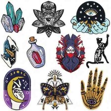 Gothic Witchy Iron on/Sew on Patches | Moon Cat Crystal