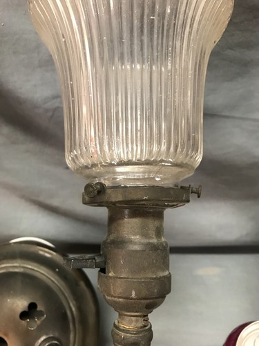 Pair Antique Gothic Mission Brass Double Glass Sconce Interior Lights 714-25B - Picture 16 of 21