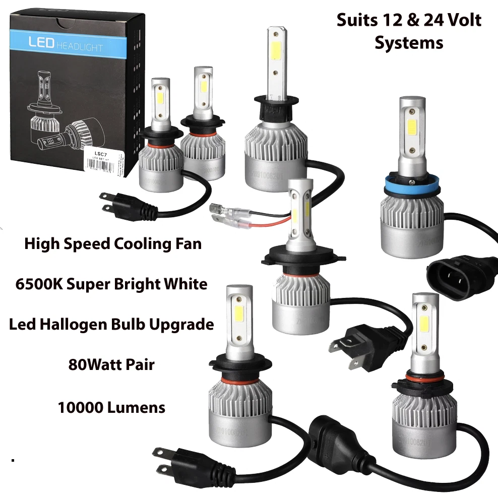 H7 LED bulb set 12/24 Volt white - for 12 and 24 volt use