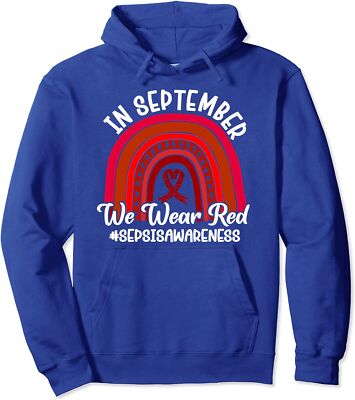 Red Ribbon In September We Wear Red Sepsis Awareness Unisex Hooded Sweatshirt