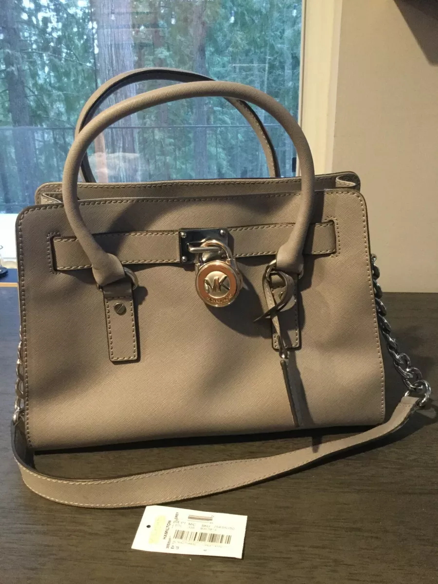 Michael kors HAMILTON EW Satchel Leather Pear Grey Hand bag Purse