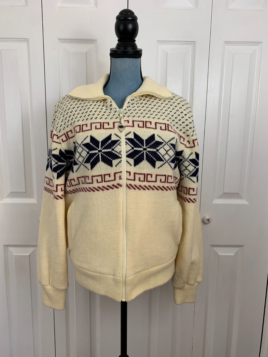 Vintage Outdoor Exchange Wool Blend Sweater Zip Up Lined Cream 