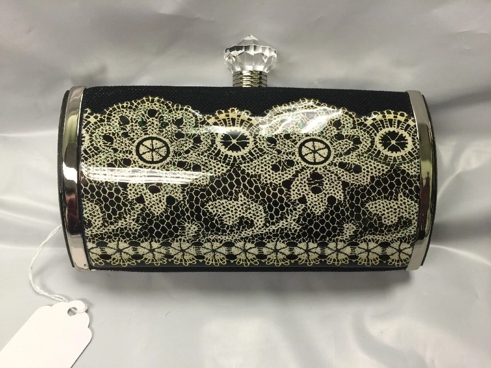 Debbie Brooks Negro Satinado Plata Bolso sin asas Bolso de noche Cartera Encaje Perla Nuevo Foto 2 de 4