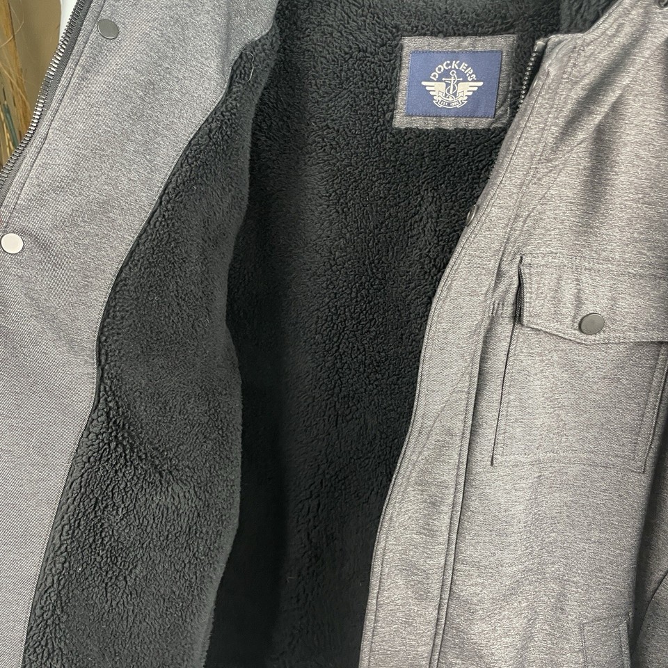 Dockers Arctic Cloth Sherpa Storm Hooded Jacket Coat Gray Men's Size