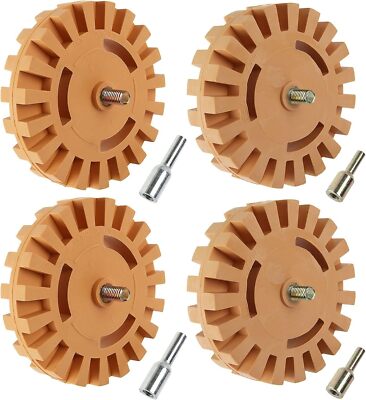 4pcs Decal Remover Eraser Wheel Tool Kit 4inch Rubber Power Drill Attachment Car