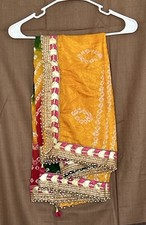 Women's Jaipuri Art Silk Bandhej Rajasthani Bandhani Dupatta with Gota Patti