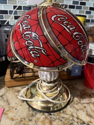 Coca-Cola Glass Touch Lamp Red Vintage Coke 1997 Pub Desk Tiffany Style Works
