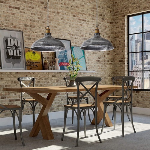 Industrial Aged Silver Chandelier Warehouse Pendant Lamp Kitchen Light Fixture - Picture 13 of 22