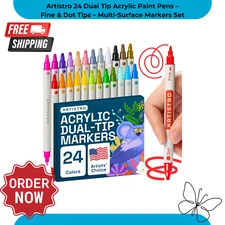 Artistro 24 Dual Tip Acrylic Paint Pens – Fine & Dot Tips – Multi-Surface Marker