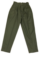 Women's 80s Pleated Tapered Army green Dress Pants hight waist elastic side 11